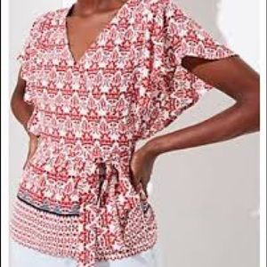 LOFT floral border wrap top Sz S